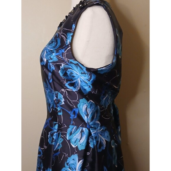 Sachin & Babi NOIR Sz 10 Sheila Floral Beaded Cocktail Dress Black Blue & Topaz - Picture 6 of 16